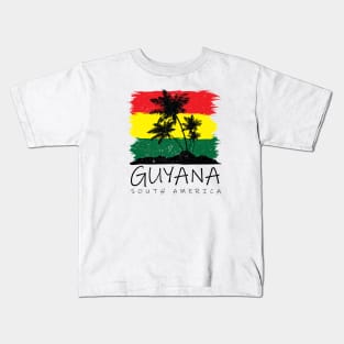 Guyana National Colors with Palm Silhouette Kids T-Shirt